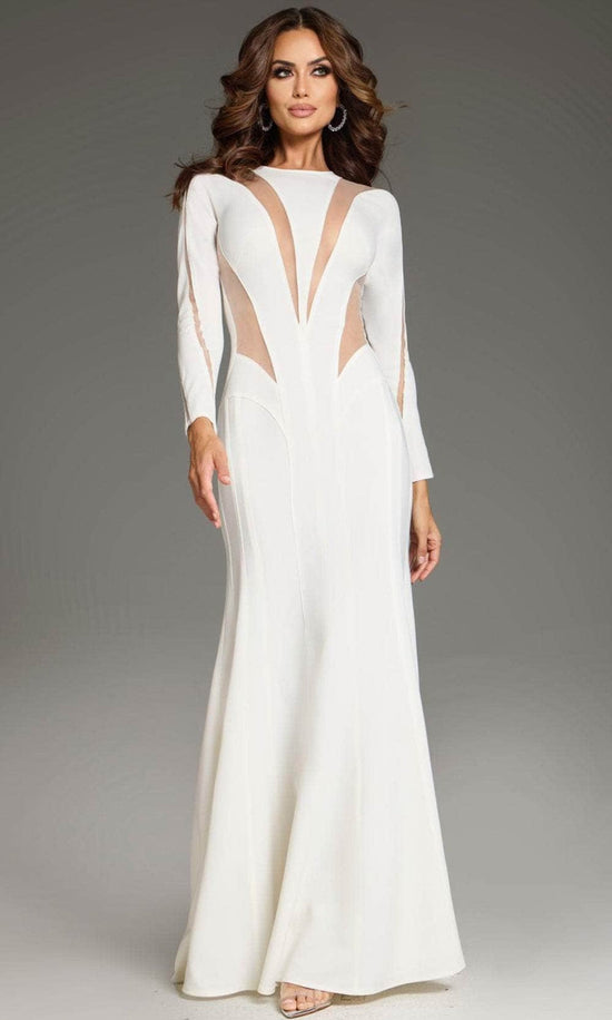 Jovani 37671 - Sheer Accented Long Sleeve Prom Gown