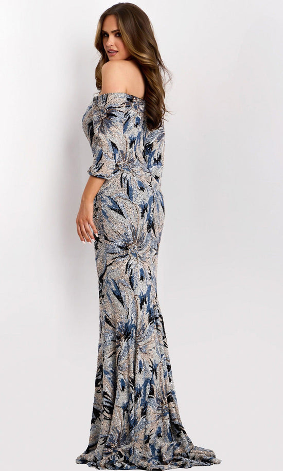 Jovani 38109 - Off Shoulder Floral Sequin Evening Gown