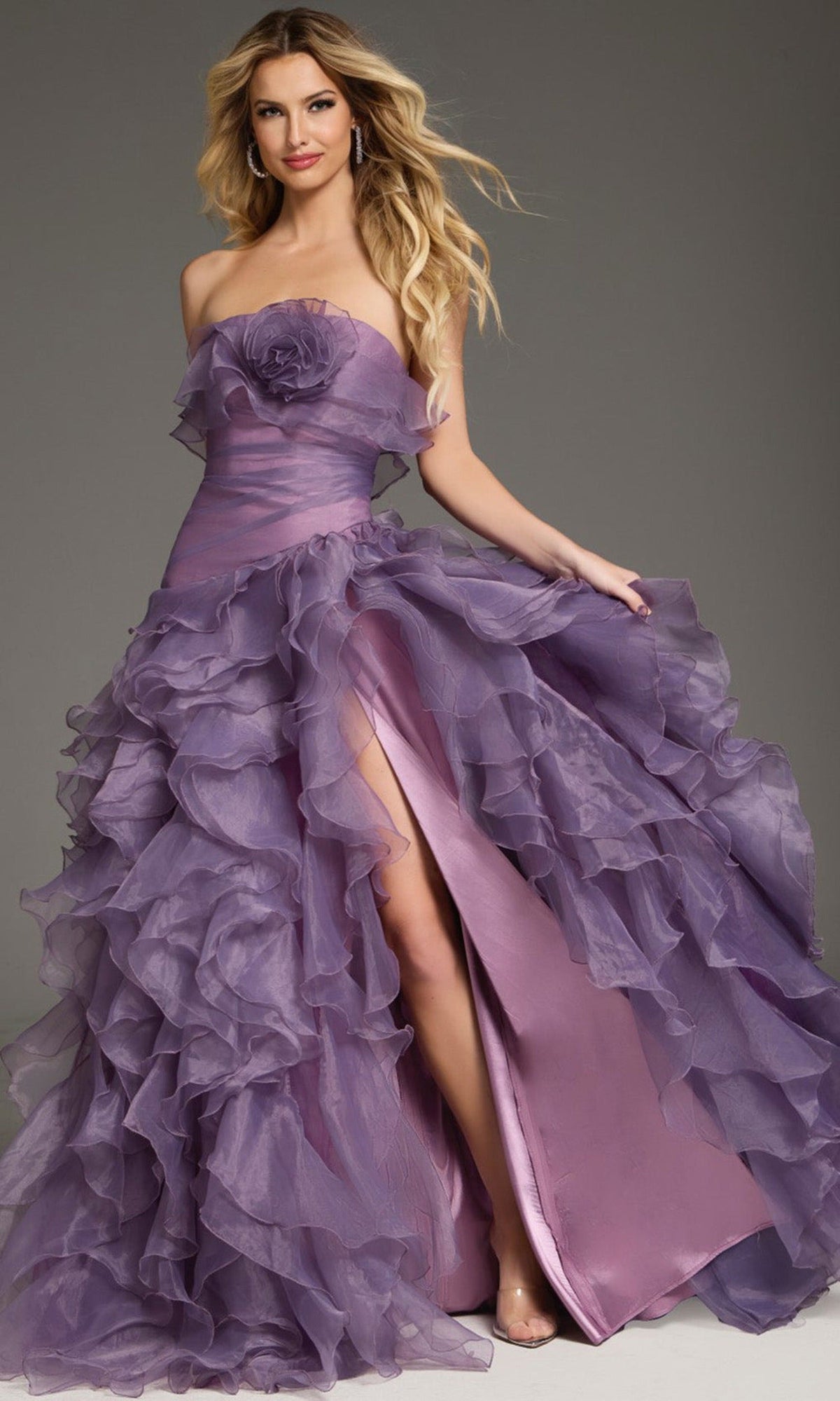Jovani 38236 - Strapless Ruffled A-Line Evening Gown - Mauve - Main