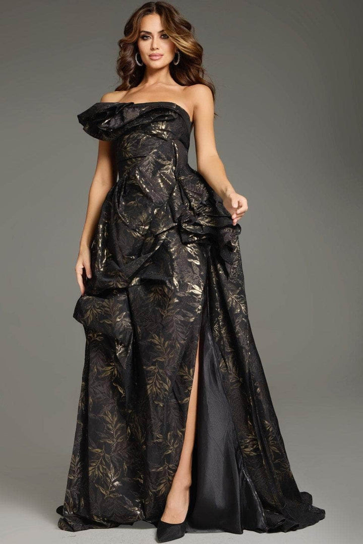 Jovani 38265 - Ruffle Detailed A-Line Prom Gown - Brown/Black - Main