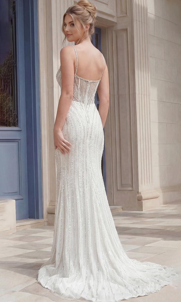 Jovani 38267 Illusion Corset Beaded High Slit Dress