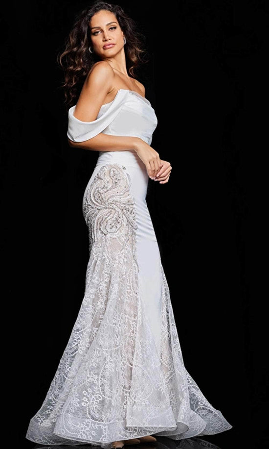 Jovani 38501 - Off-Shoulder Straight-Across Neck Dress