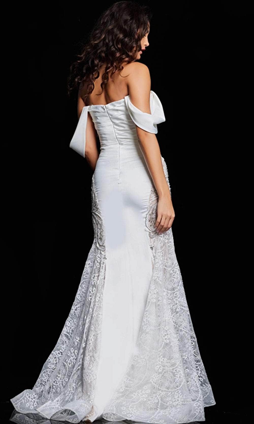 Jovani 38501 - Off-Shoulder Straight-Across Neck Dress
