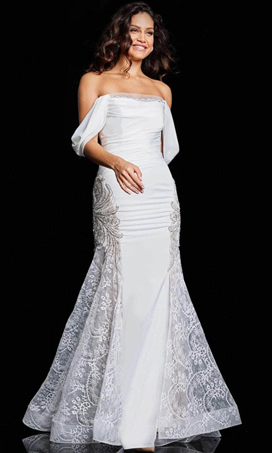Jovani 38501 - Off-Shoulder Straight-Across Neck Dress
