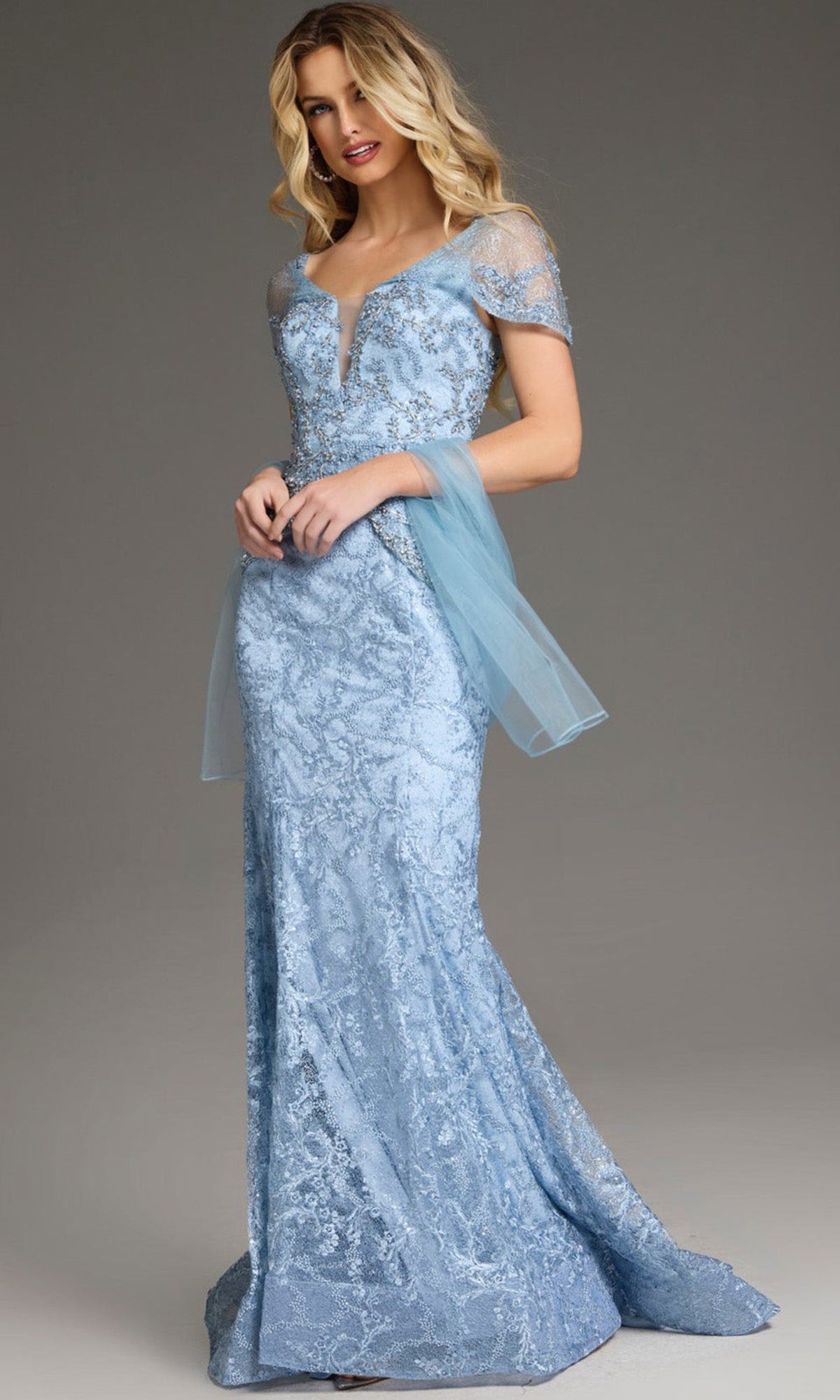 Jovani 38514 - Beaded Lace Plunging V-Neckline Gown