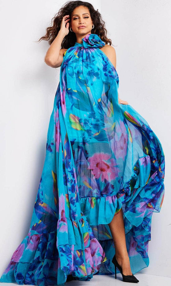 Jovani 38721 - Floral Print Jewel Neck Dress