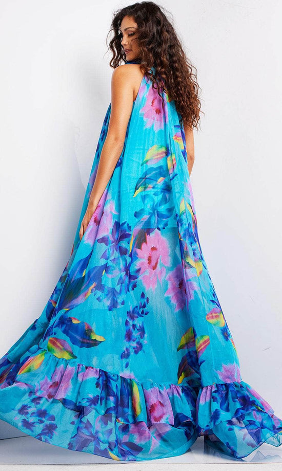 Jovani 38721 - Floral Print Jewel Neck Dress
