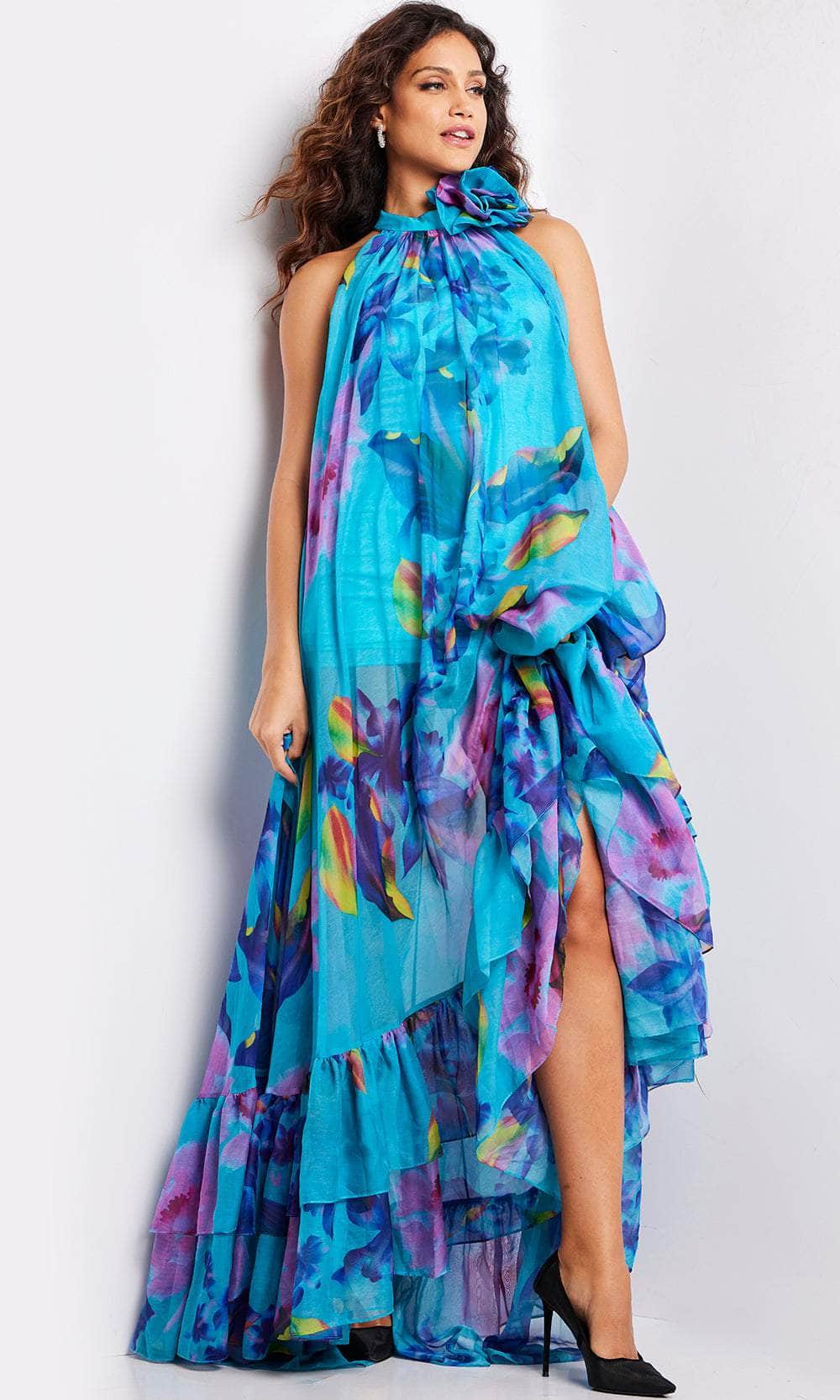 Jovani 38721 - Floral Print Jewel Neck Dress