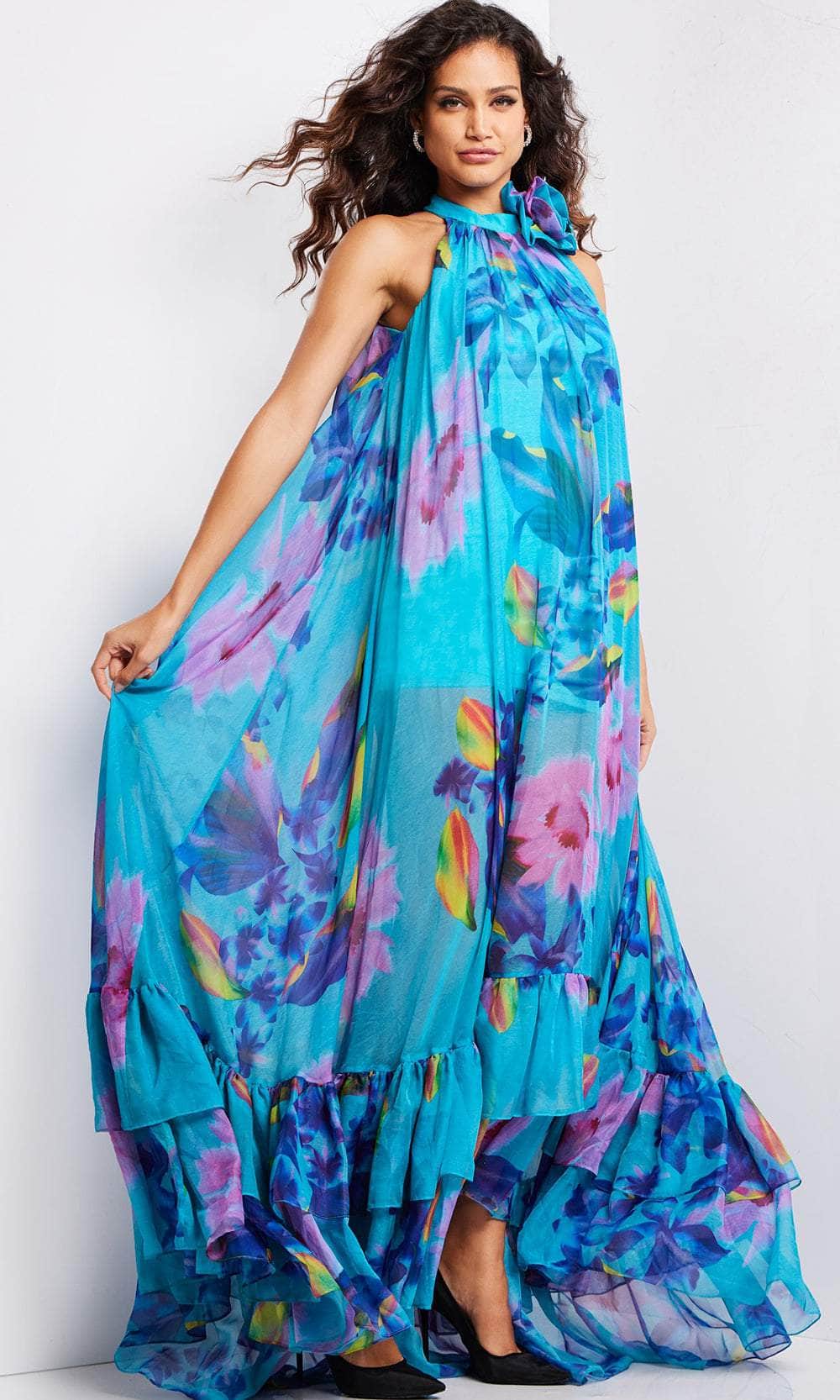 Jovani 38721 - Floral Print Jewel Neck Dress