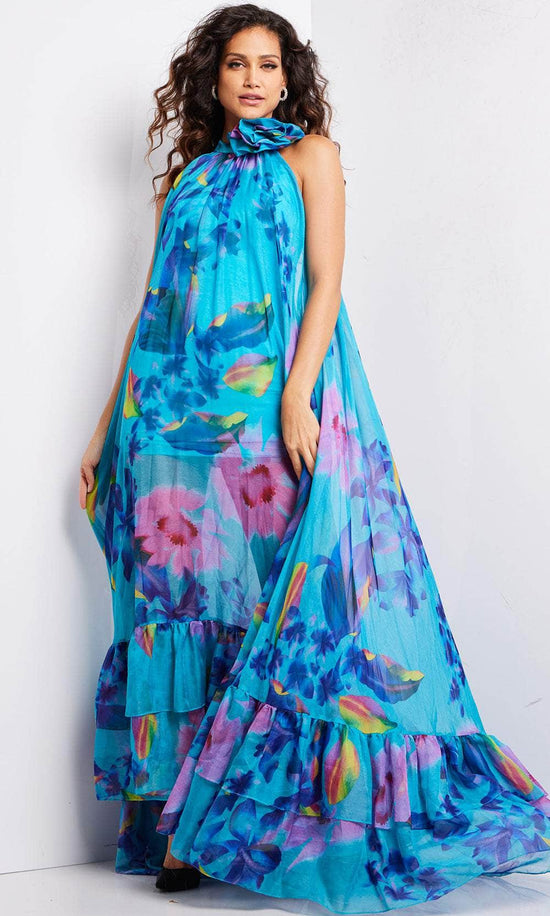 Jovani 38721 - Floral Print Jewel Neck Dress