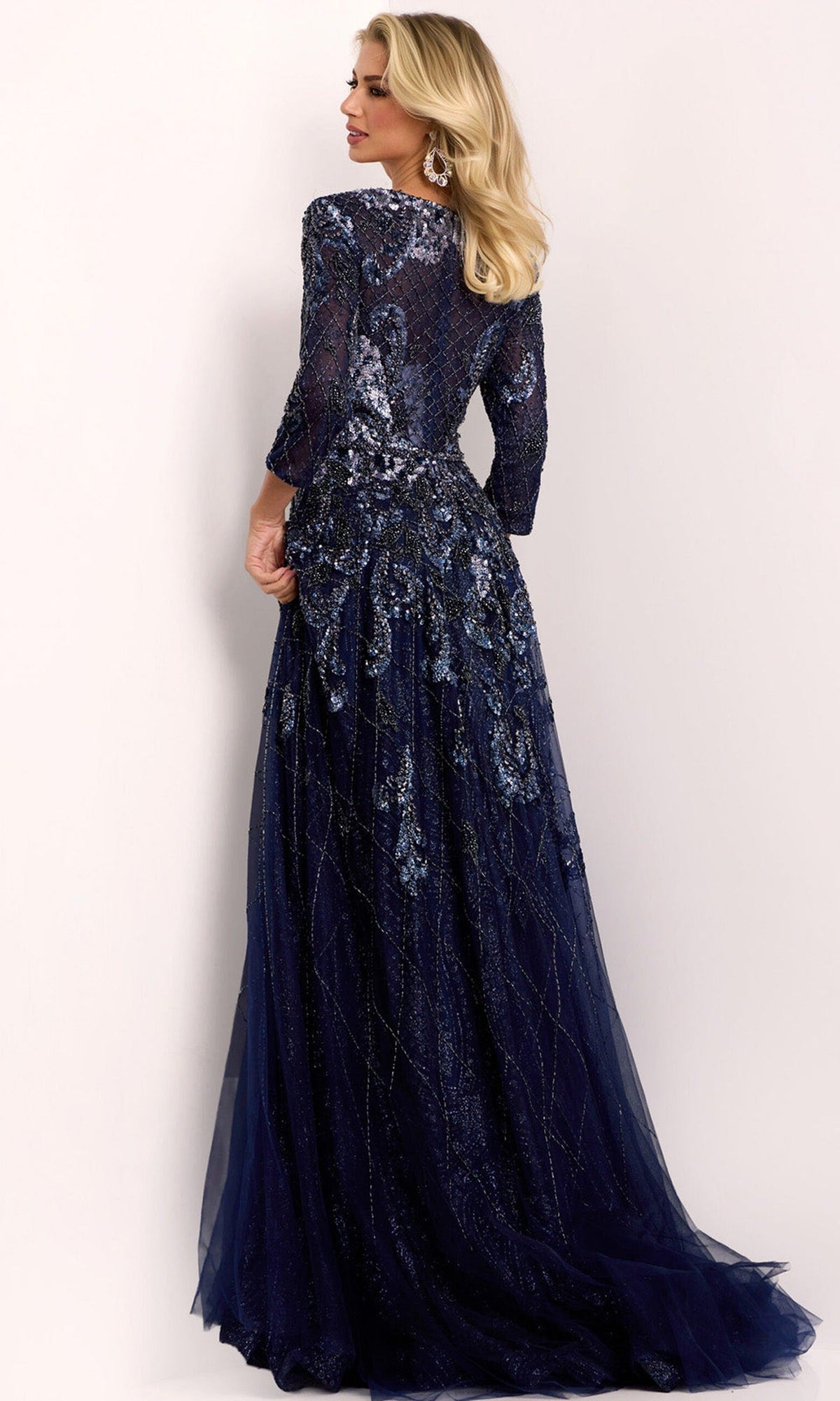 Jovani 38756 - V-Neck Sequin Embroidered Evening Gown