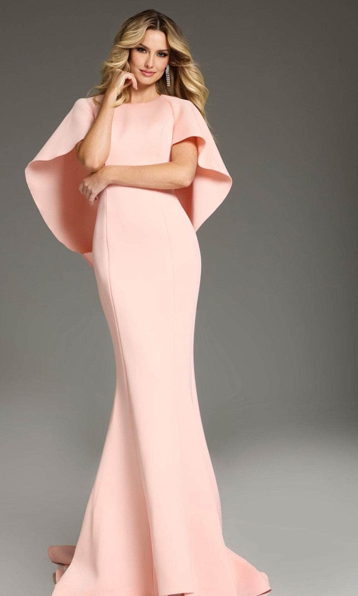 Jovani 38822 - Lustrous High Neck Cape Sleeve Prom Gown - Blush - Main