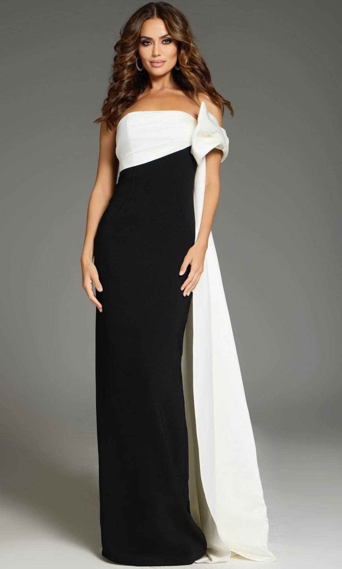 Jovani 38864 - One-Shoulder Column Prom Gown - Black/White - Main