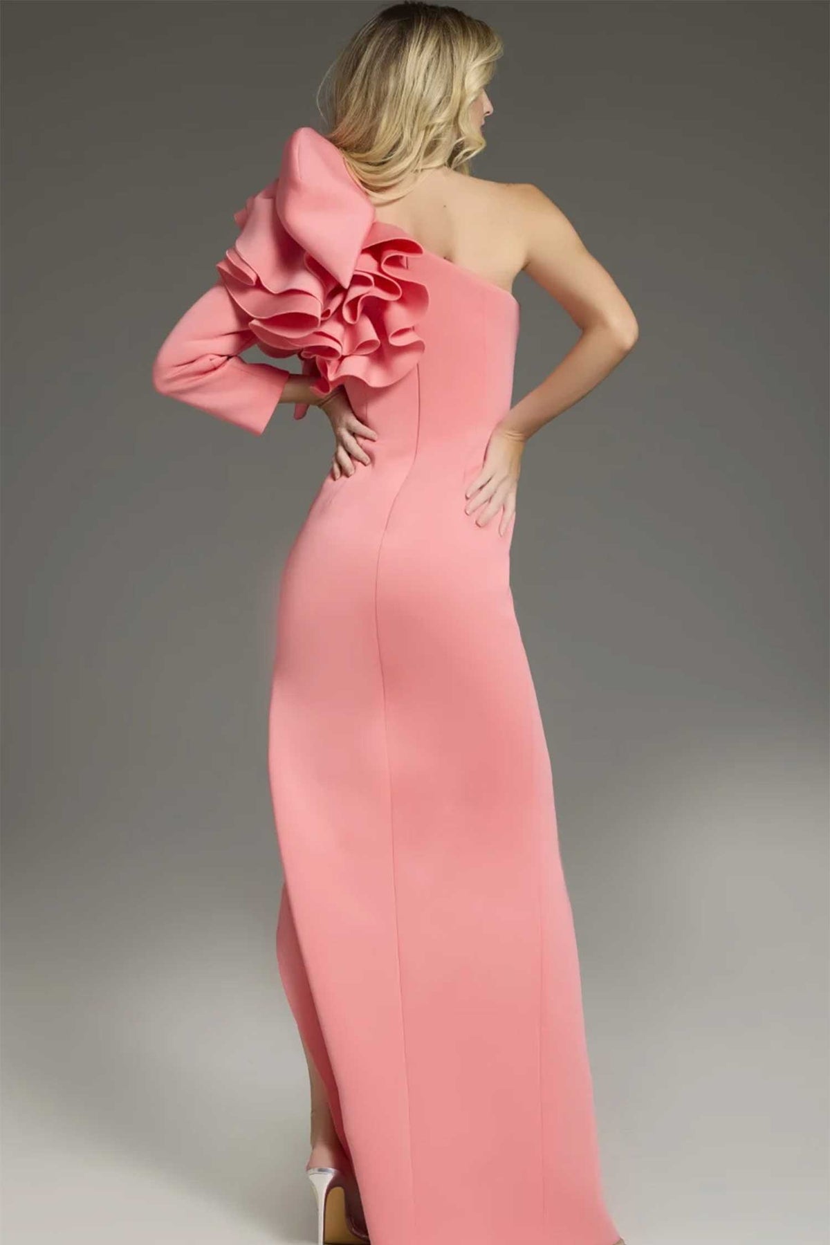 Jovani 38928 - High Slit Ruffled Sleeve Prom Gown