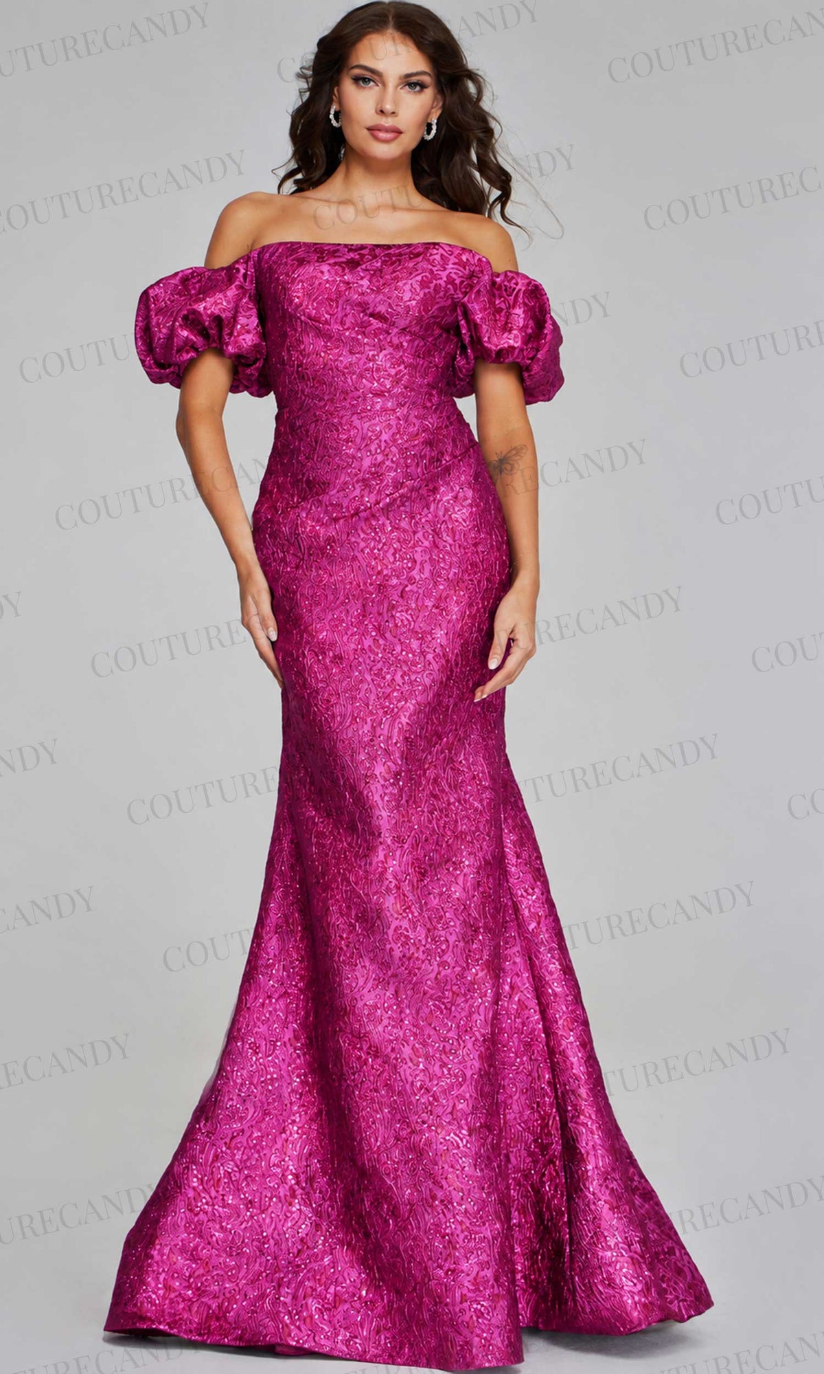 Jovani 39113 - Off Shoulder Puff Sleeve Evening Gown
