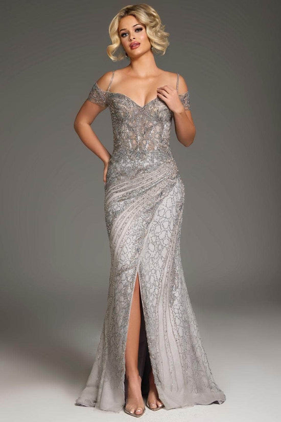 Jovani 39175 - Bead Embellished Sweetheart Neck Evening Gown - Silver - Main