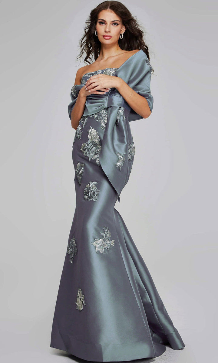 Jovani 39261 - Straight Neck Floral Embroidered Gown - Dark Grey - Main