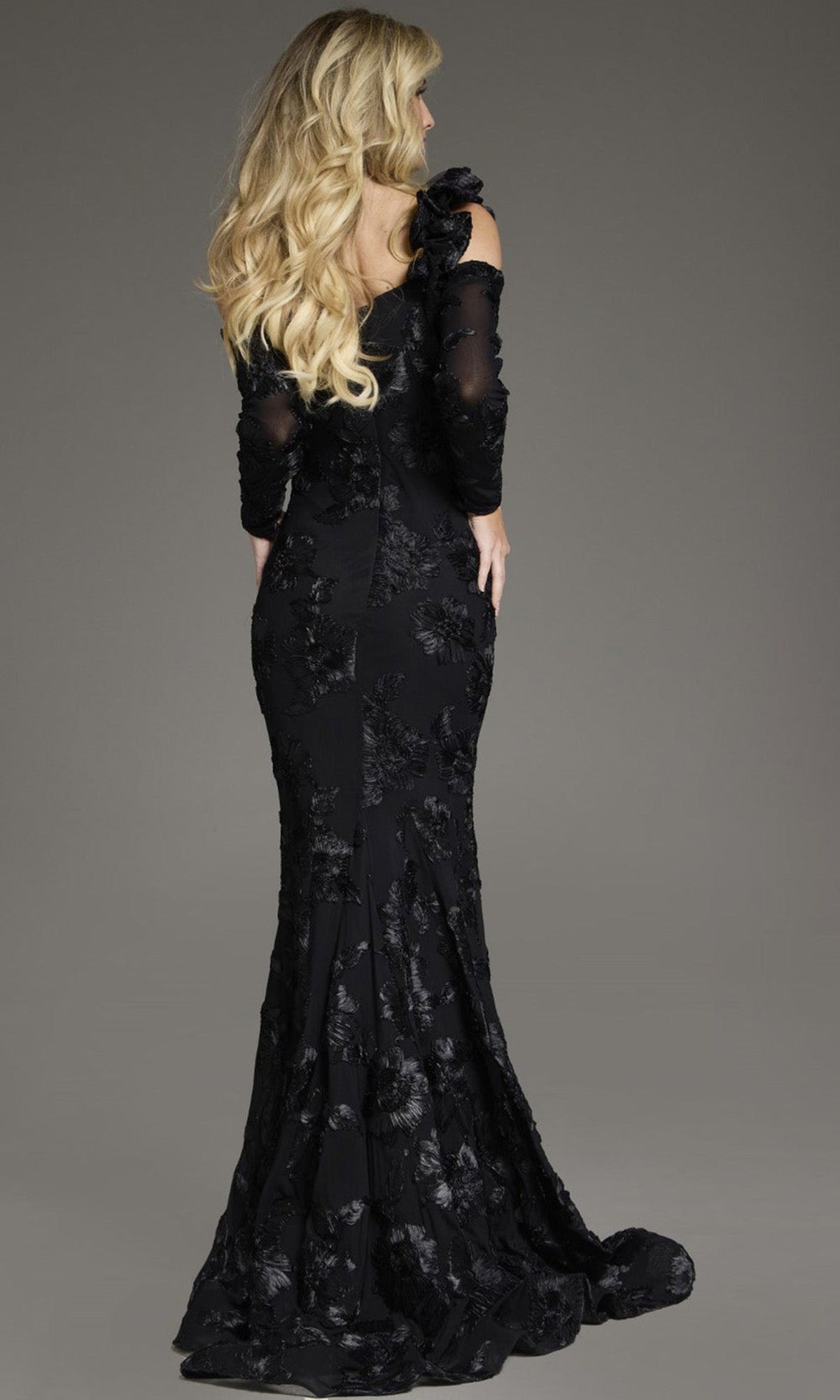 Jovani 39266 - Long Sleeve Floral Lace Evening Gown