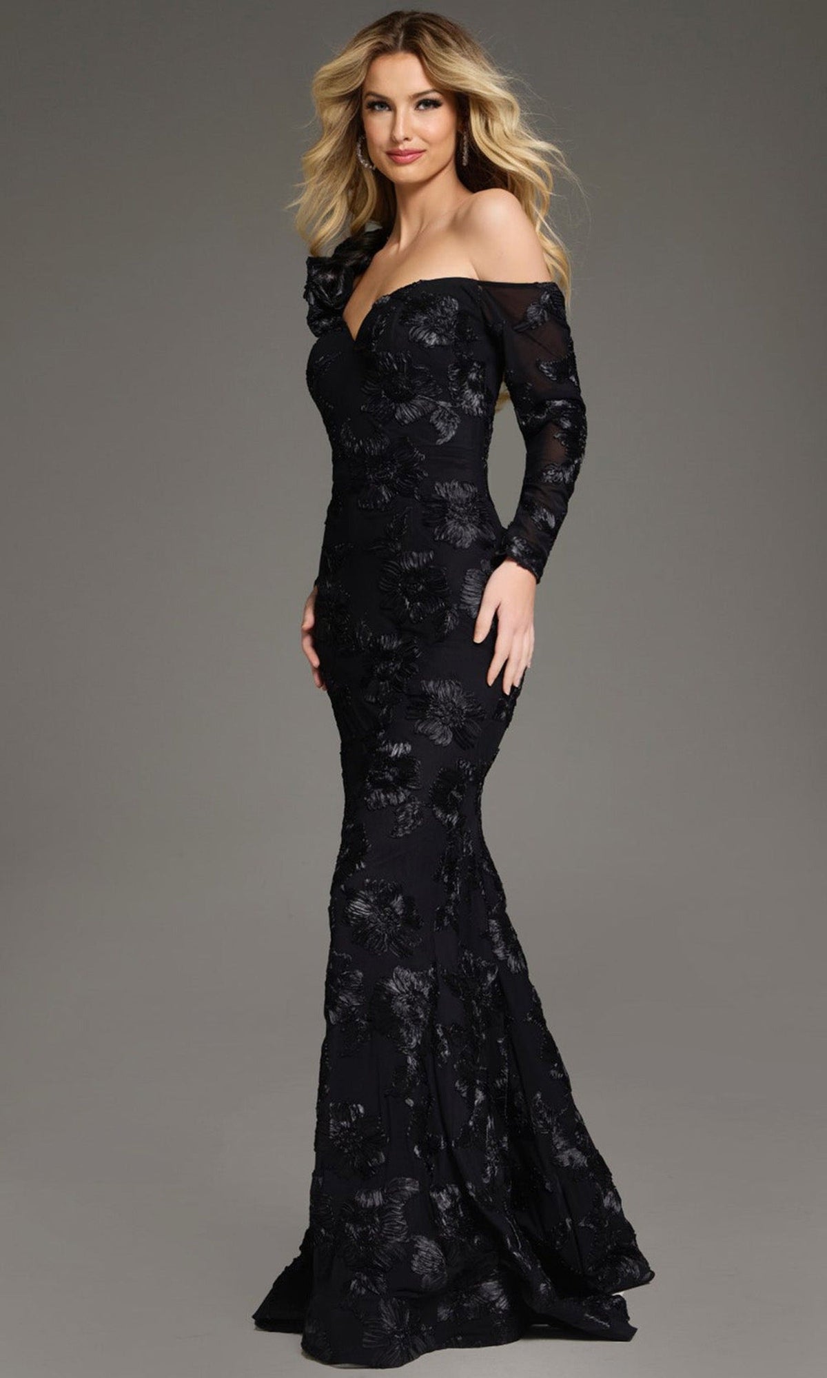 Jovani 39266 - Long Sleeve Floral Lace Evening Gown
