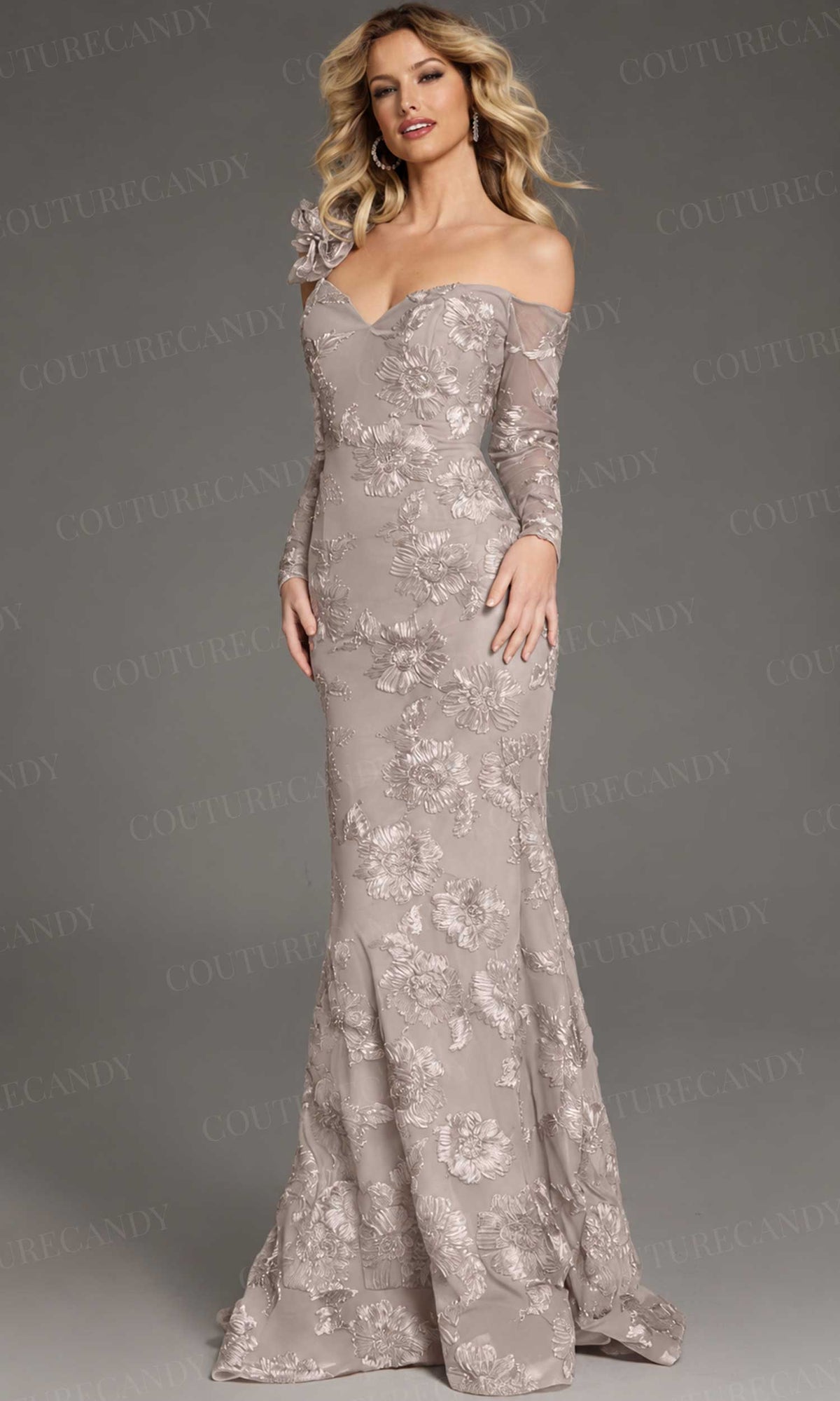 Jovani 39266 - Long Sleeve Floral Lace Evening Gown