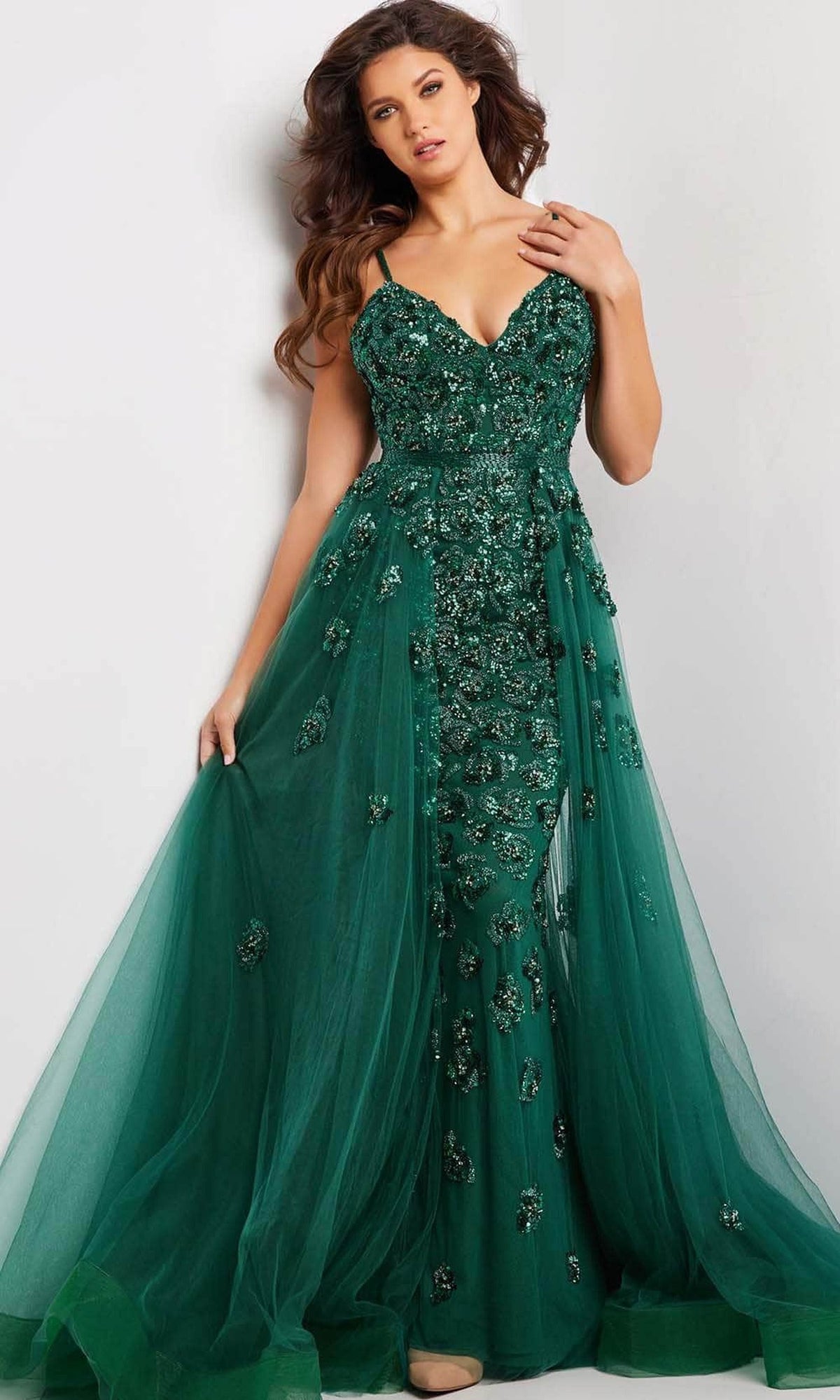 Jovani 39434 - Sequin Embellished Prom Gown - Emerald/Emerald - Main