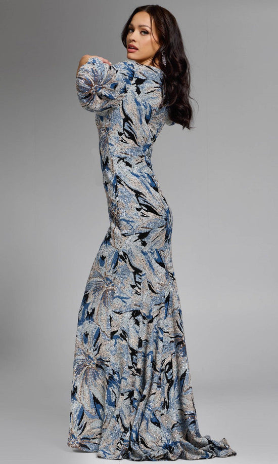 Jovani 39692 - Puff Sleeve Floral Embellished Gown