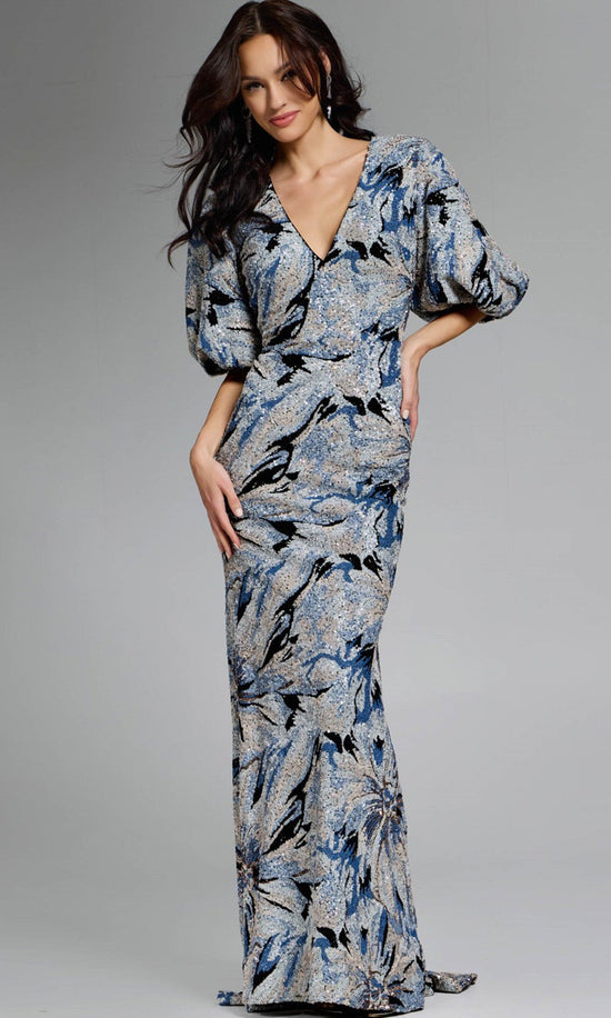 Jovani 39692 - Puff Sleeve Floral Embellished Gown - Multi - Main