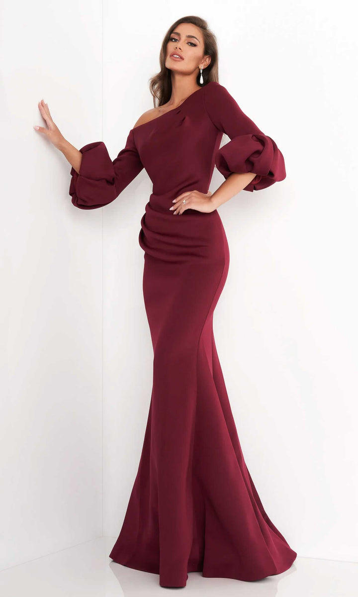 Jovani - 39739 Pleat Mother of the Groom Trumpet Gown - Wine - Main