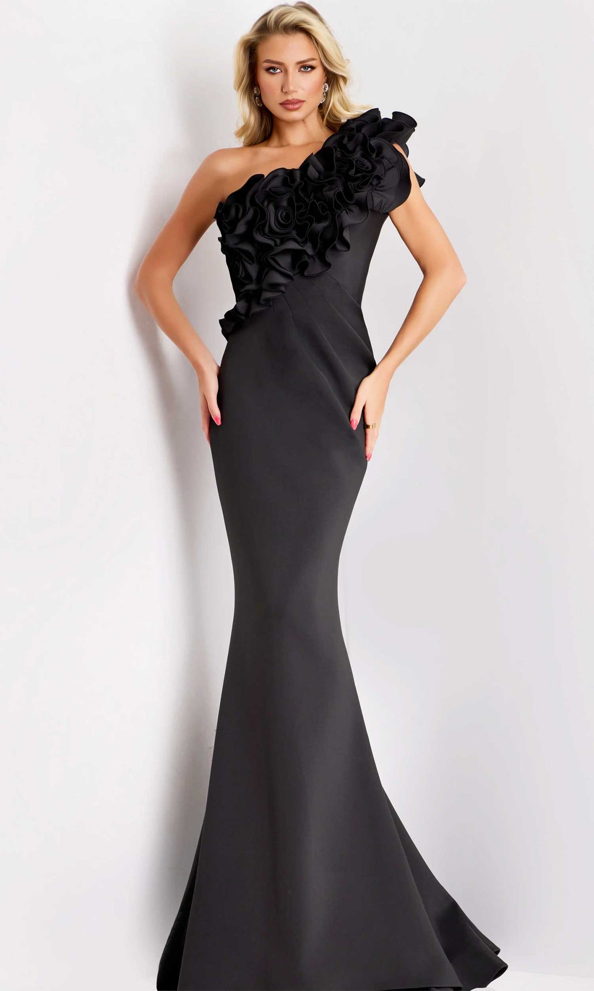 Jovani 39751 - Floral Applique Evening Gown - Black - Main
