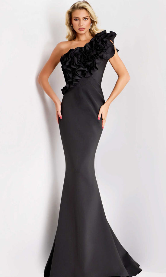 Jovani 39751 - Floral Applique Evening Gown - Black - Main