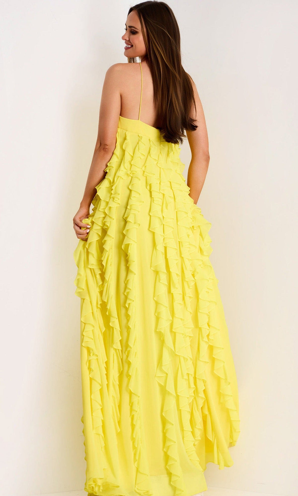 Jovani 39823 - Halter Chiffon Ruffle Evening Gown