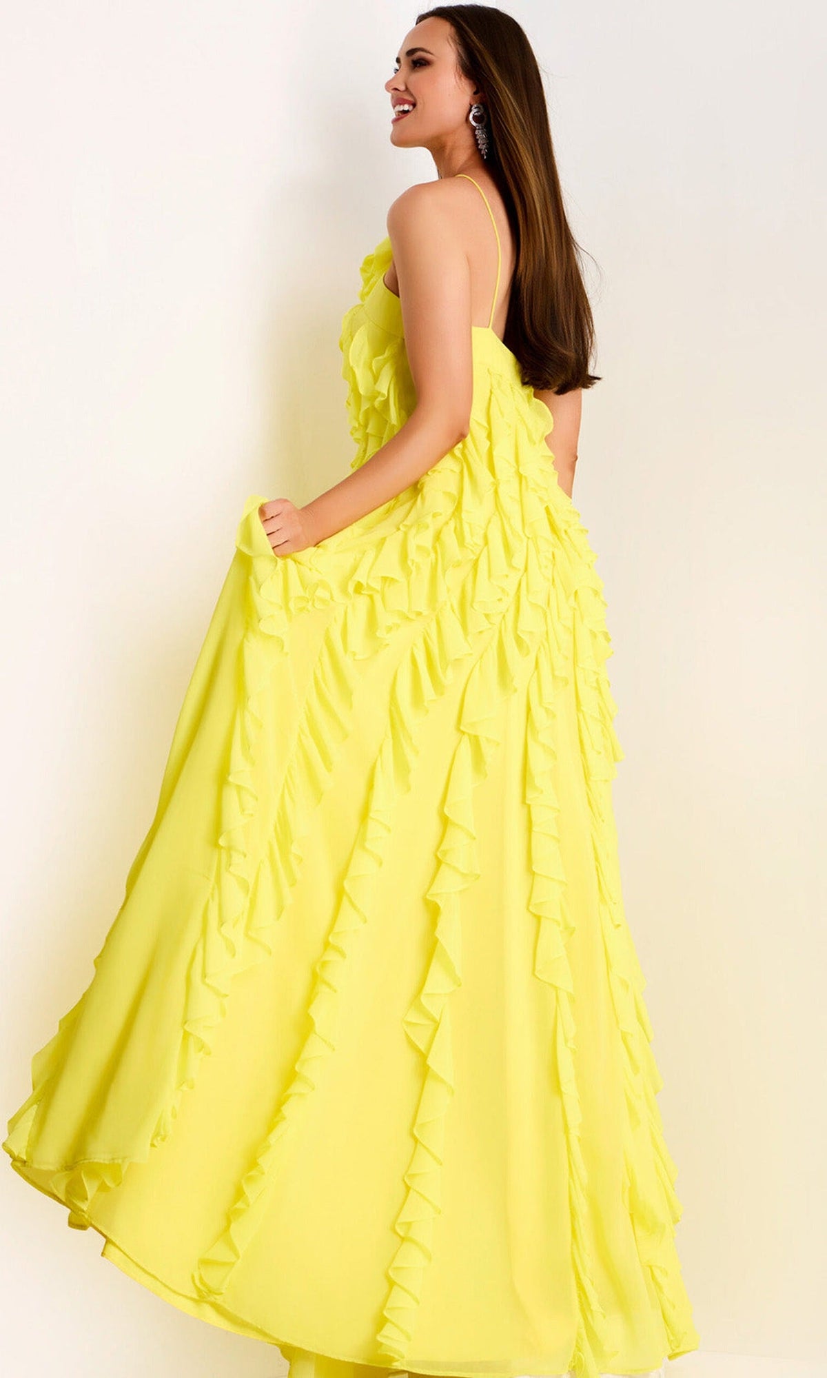 Jovani 39823 - Halter Chiffon Ruffle Evening Gown