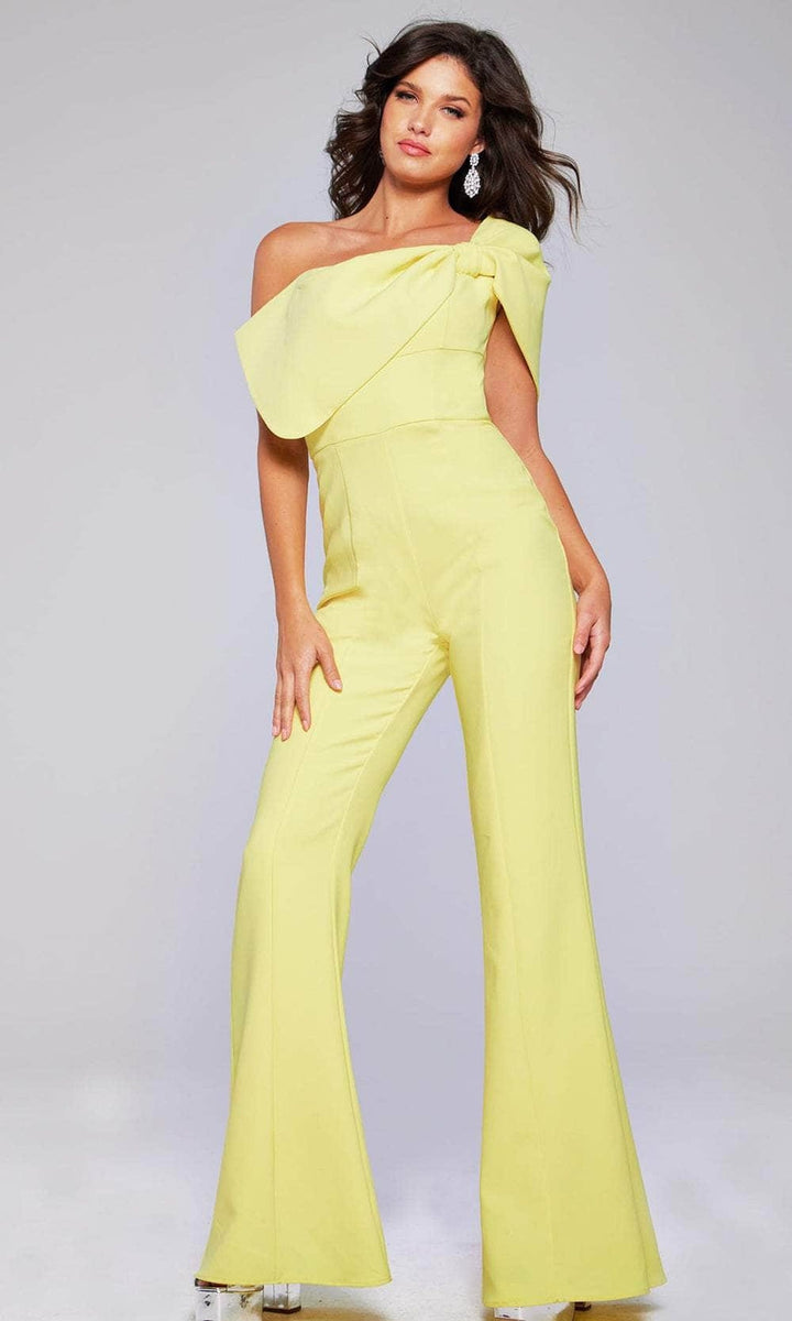 Jovani 39961 - One-Shoulder Fitted Jumpsuit - Pale Yellow - Main