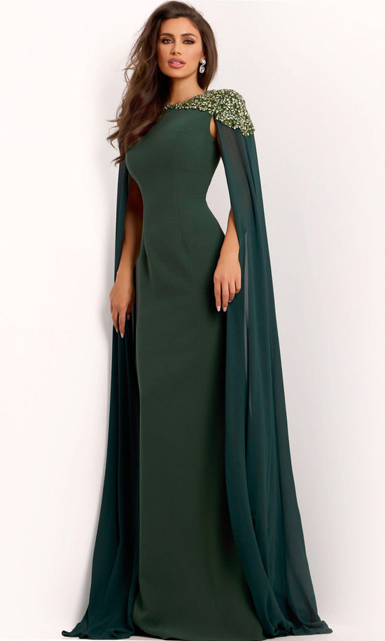 Jovani 40000 - Beaded Shoulder Cape Sleeve Evening Gown
