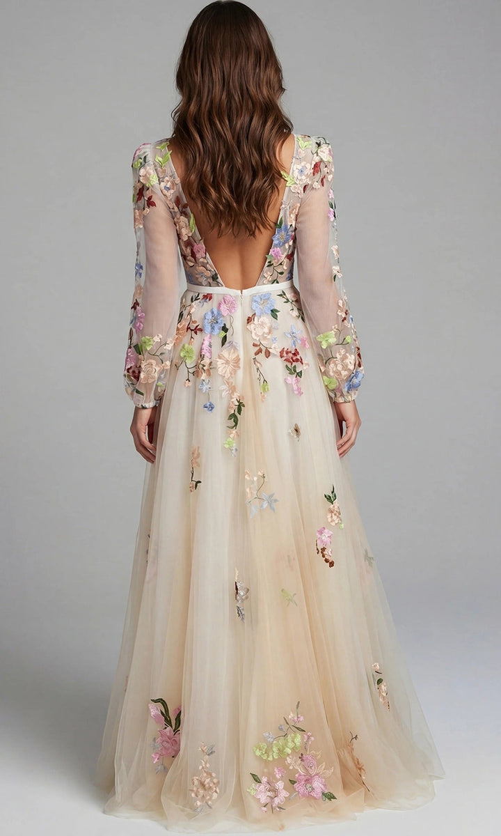 Jovani 40027 - Floral Embroidered A-Line Evening Gown