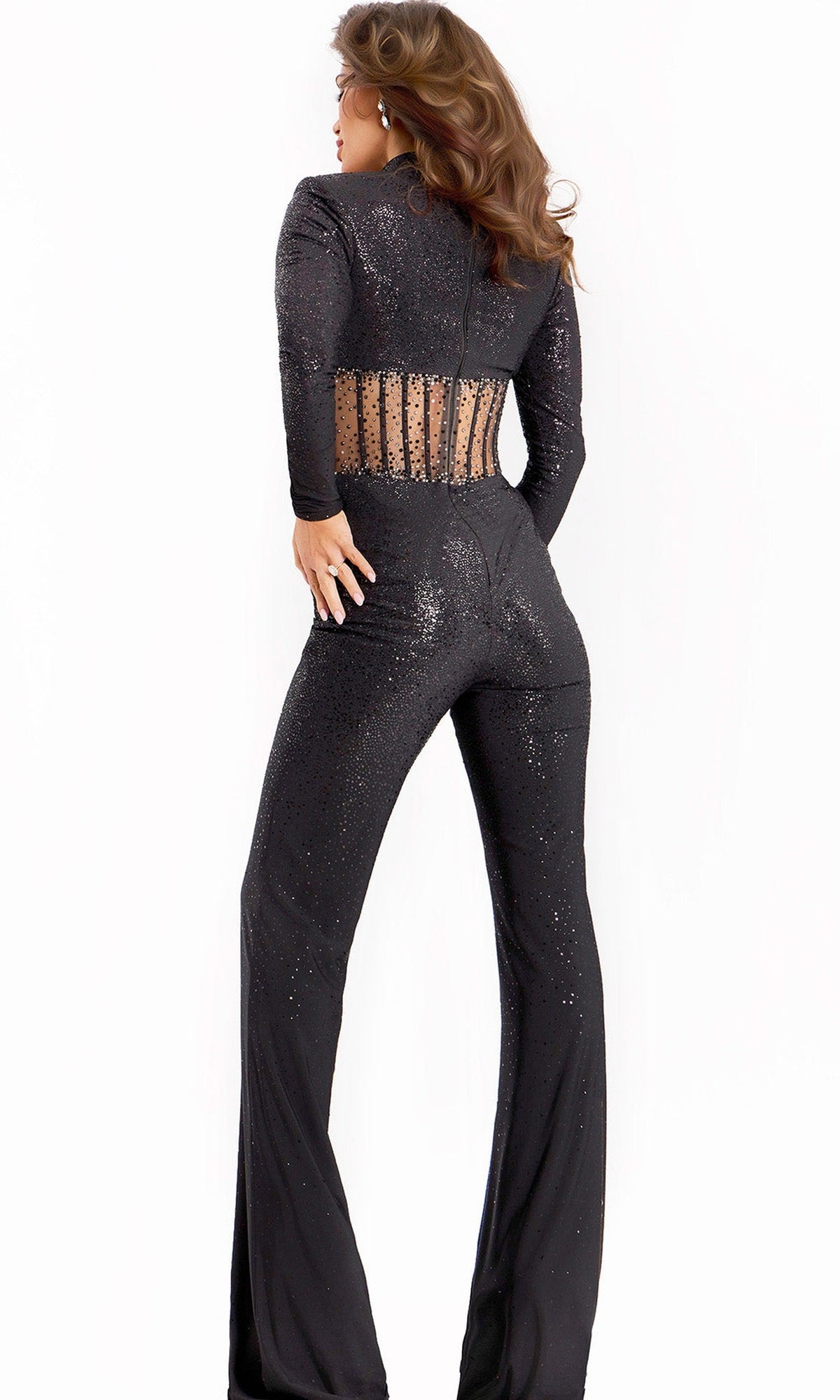 Jovani 40183 - Embellished Illusion Waist High Neck Jumpsuit