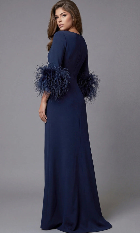 Jovani 40200 - Long Sleeve Feather Cuff Evening Gown