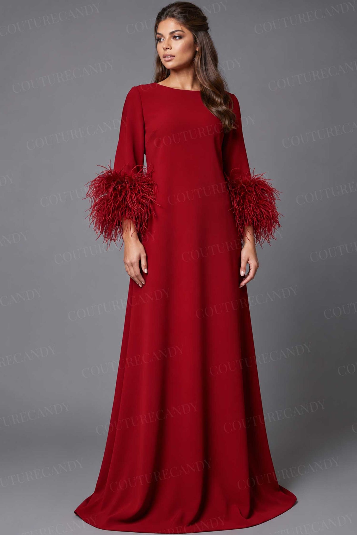 Jovani 40200 - Long Sleeve Feather Cuff Evening Gown