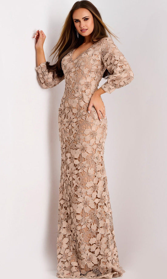 Jovani 40210 - Floral Lace Long Sleeve Evening Gown