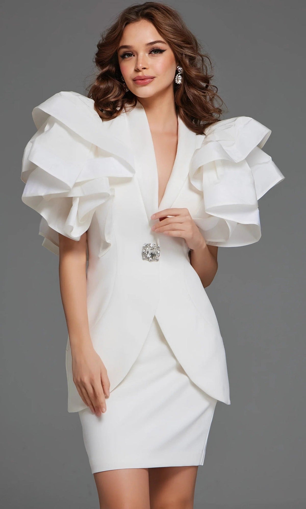Jovani 40292 - Two Piece V-Neckline Dress with Ruffle Sleeves