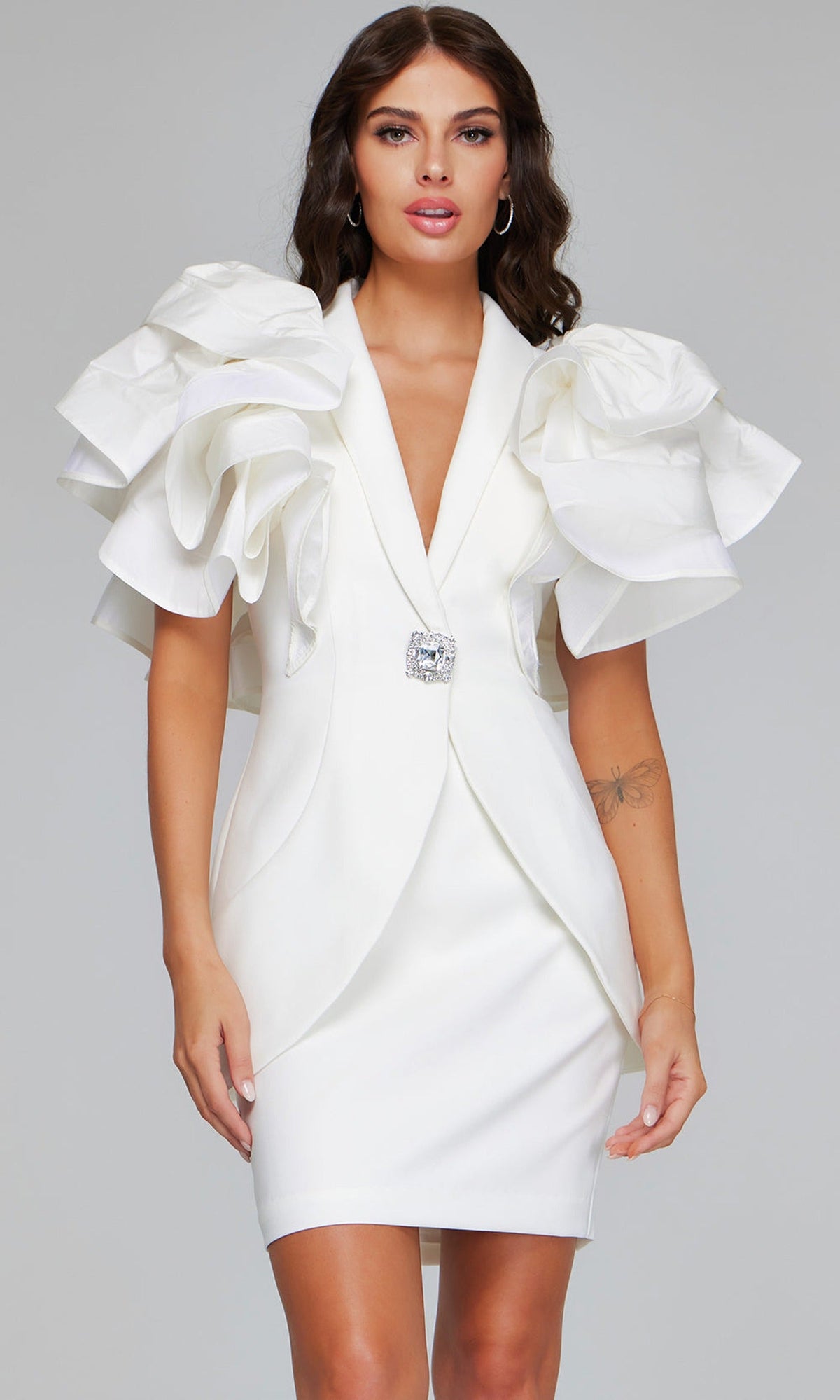 Jovani 40292 - Two Piece V-Neckline Dress with Ruffle Sleeves