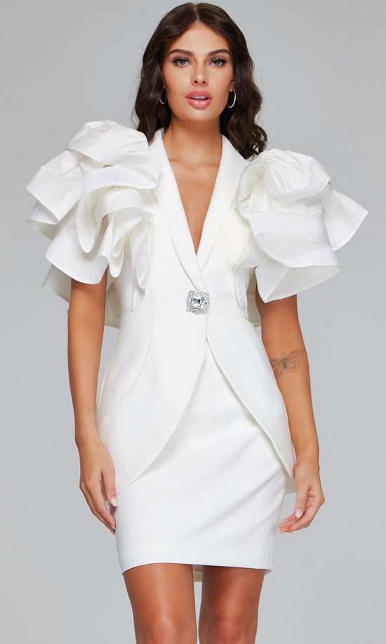 Jovani 40292 - Two Piece V-Neckline Dress with Ruffle Sleeves