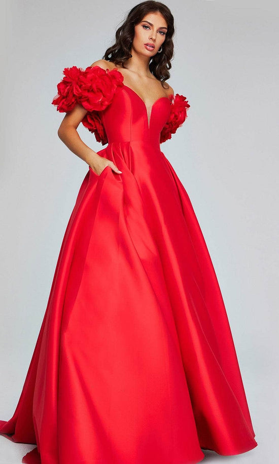 Jovani 40794 - Rosette Plunging Ballgown