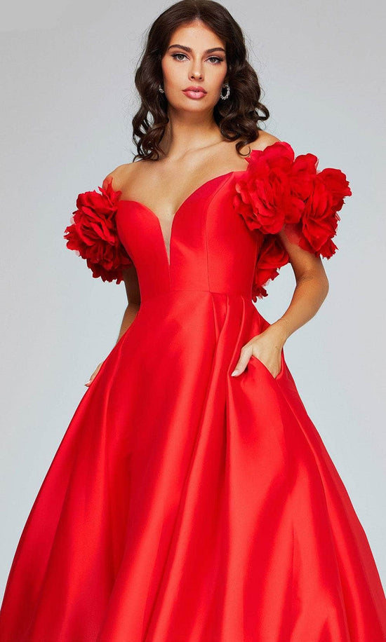 Jovani 40794 - Rosette Plunging Ballgown