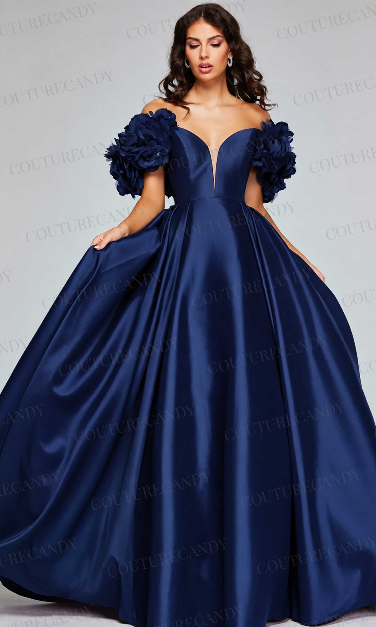 Jovani 40794 - Rosette Plunging Ballgown