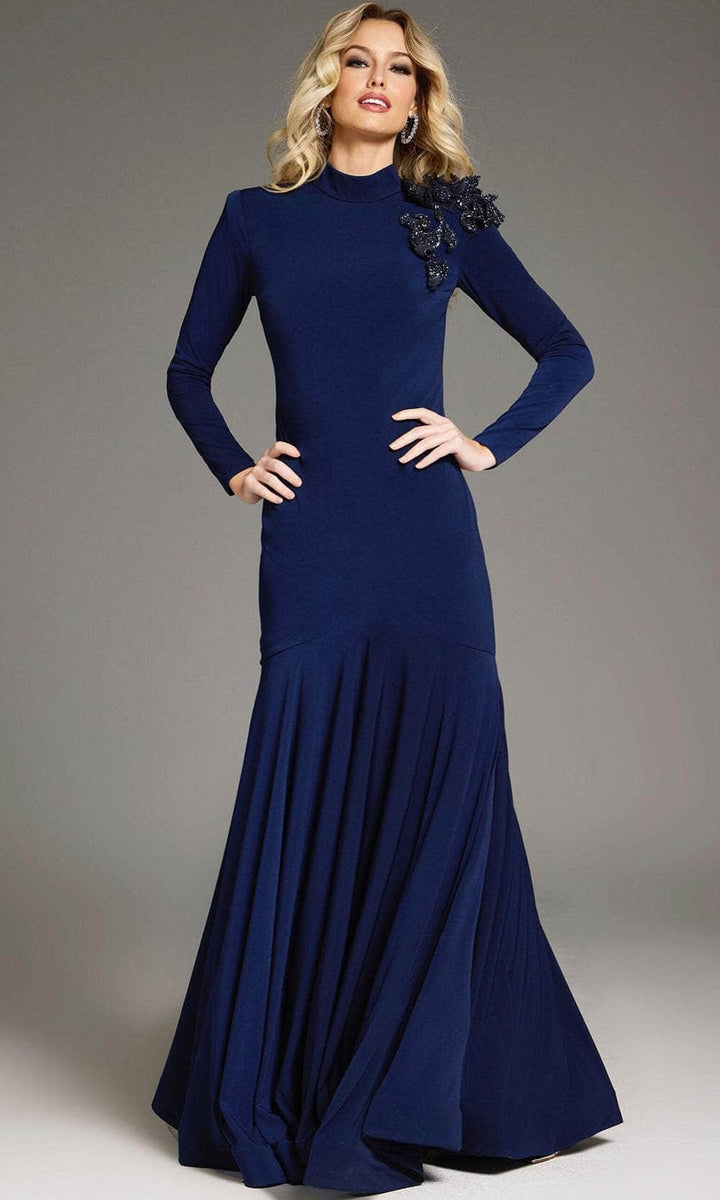 Jovani 40926 - Long Sleeve High Neck Evening Gown - Navy - Main