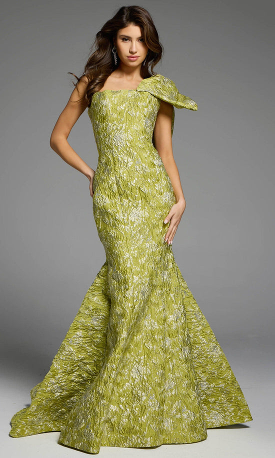 Jovani 41130 - One Shoulder Bow Mermaid Gown - Yellow - Main