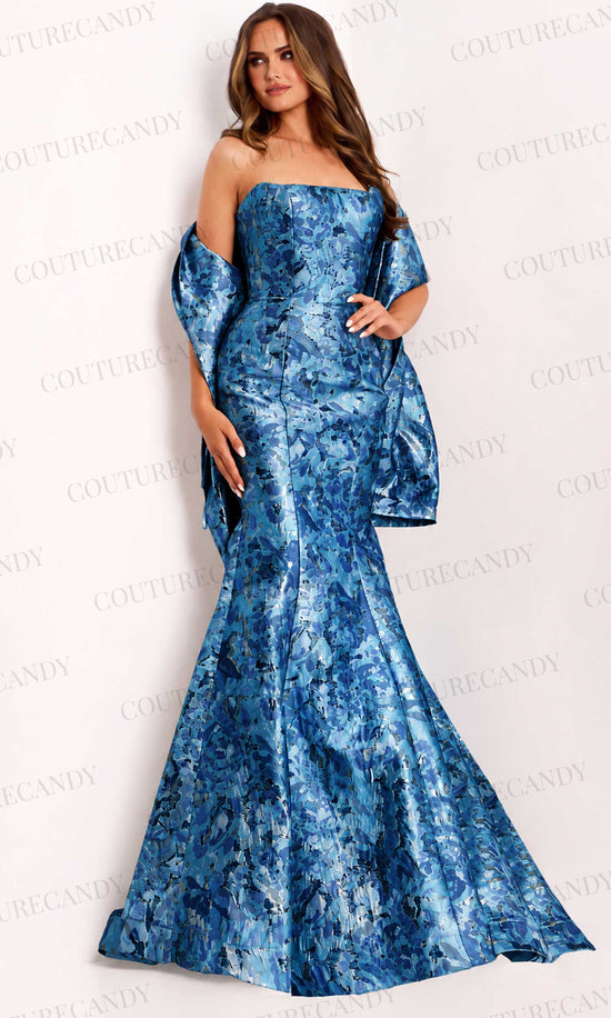 Jovani 41131 - Strapless Mermaid Gown with Bow Back - Taupe/Gold - Main