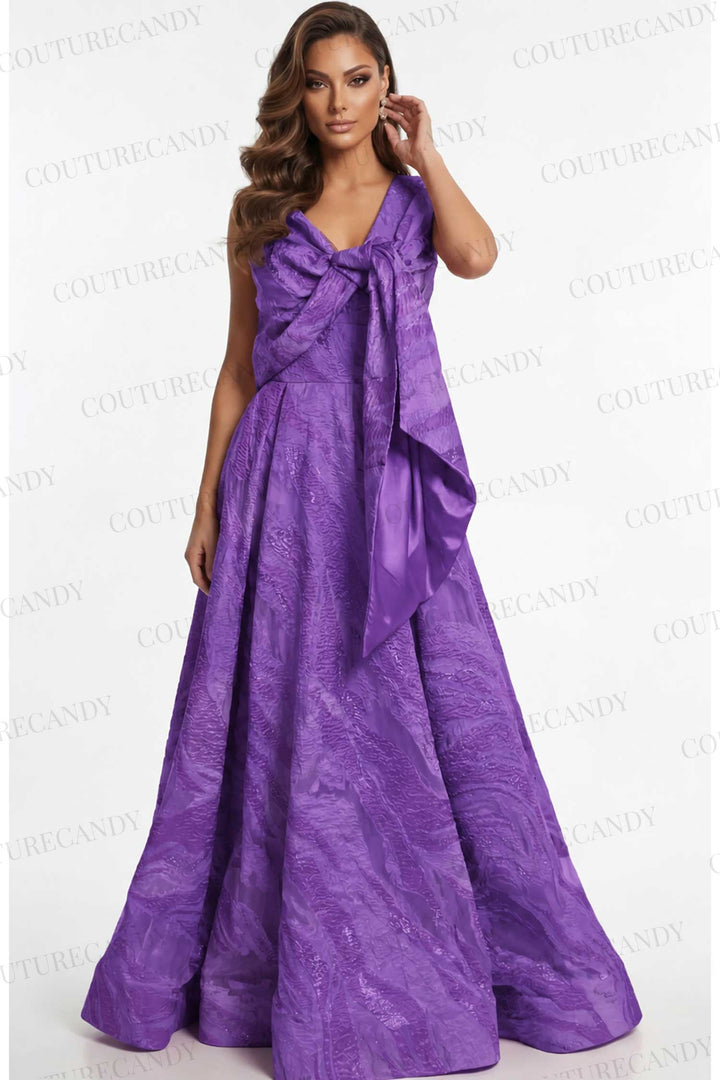 Jovani 41136 - Metallic Jacquard Wide Strap A-Line Gown