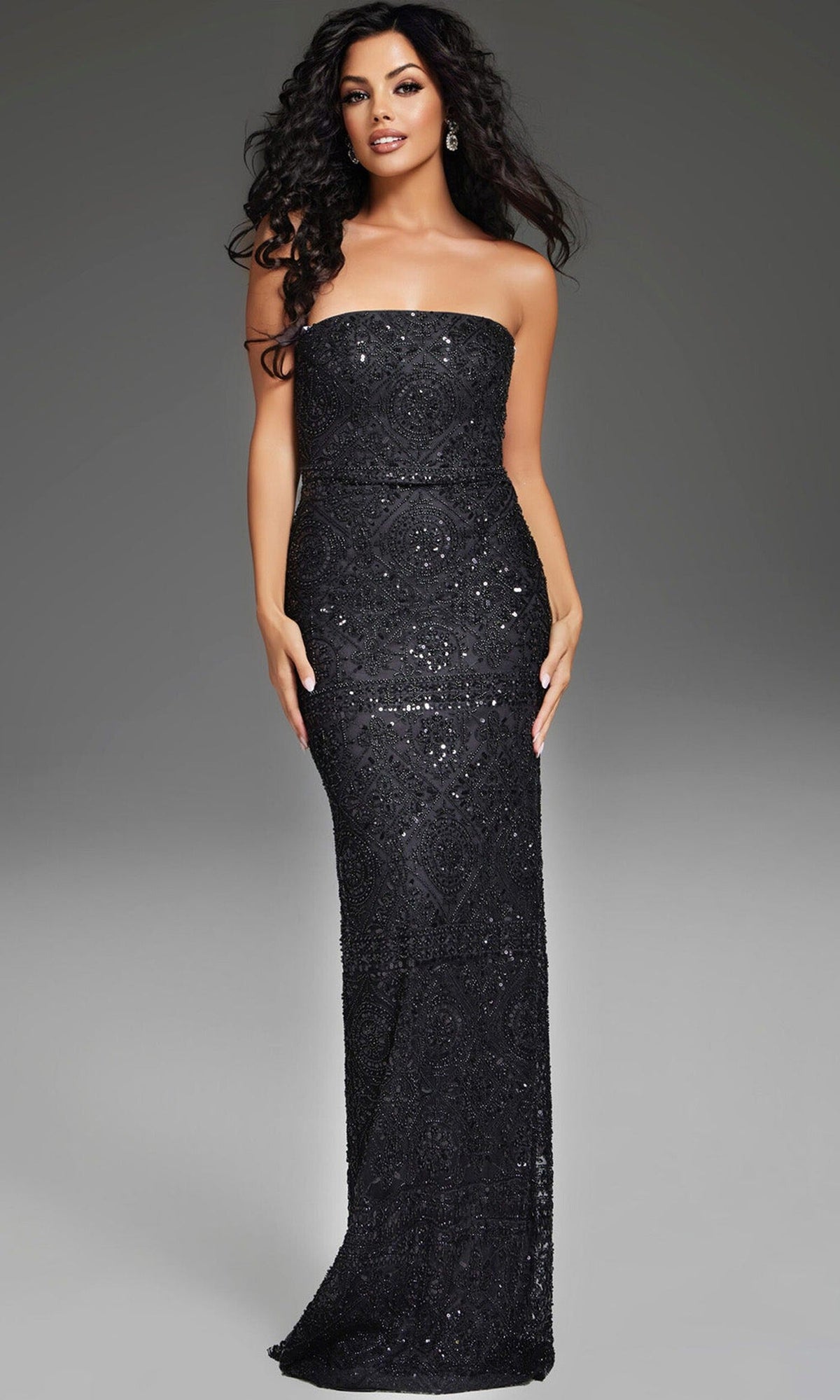 Jovani 42137 - Detachable Cape Beaded Sheath Gown